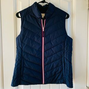 Talbots Dark Blue & Pink Zip Up Lightweight Pocket Winter Puffer Vest | Small